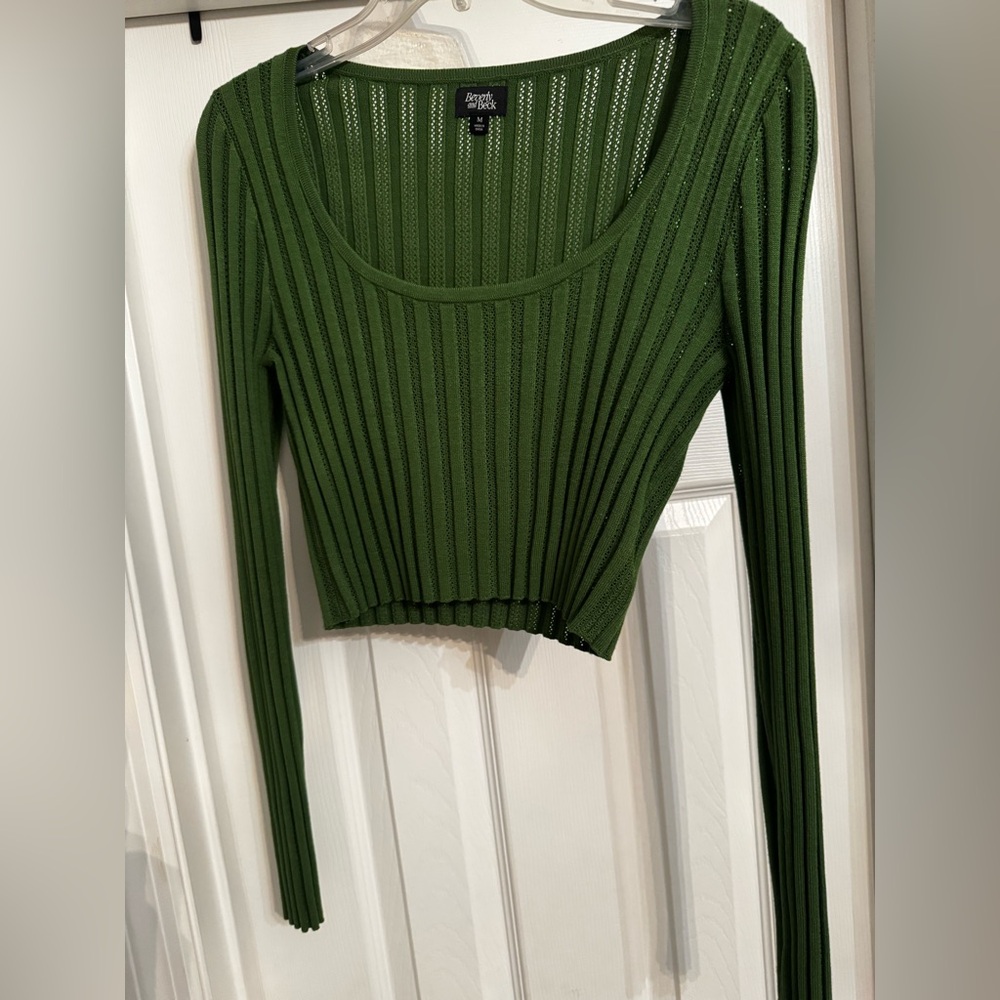 Green Ribbed Long Sleeve Top